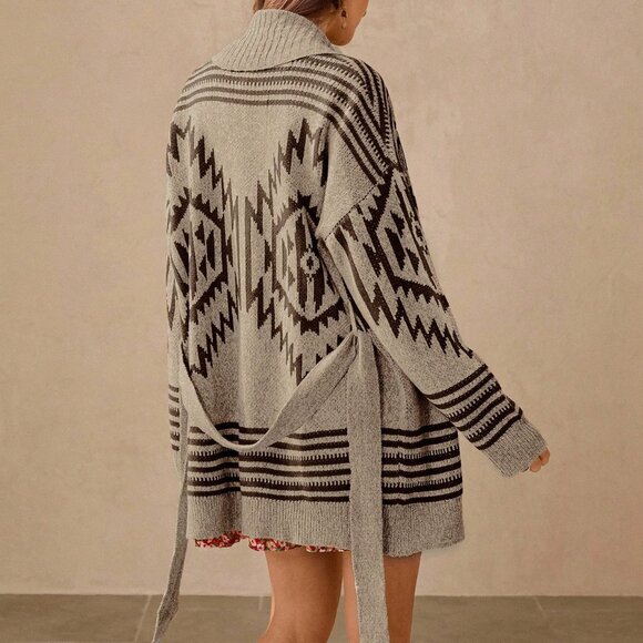 Brown Casual Bohemian Women's Long Sleeve Cardigan - Picture 2 of 7